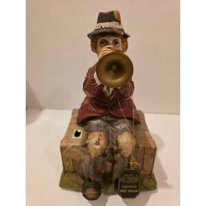 Vintage Melody In Motion Bisque Porcelain Clown Trumpet Figurine